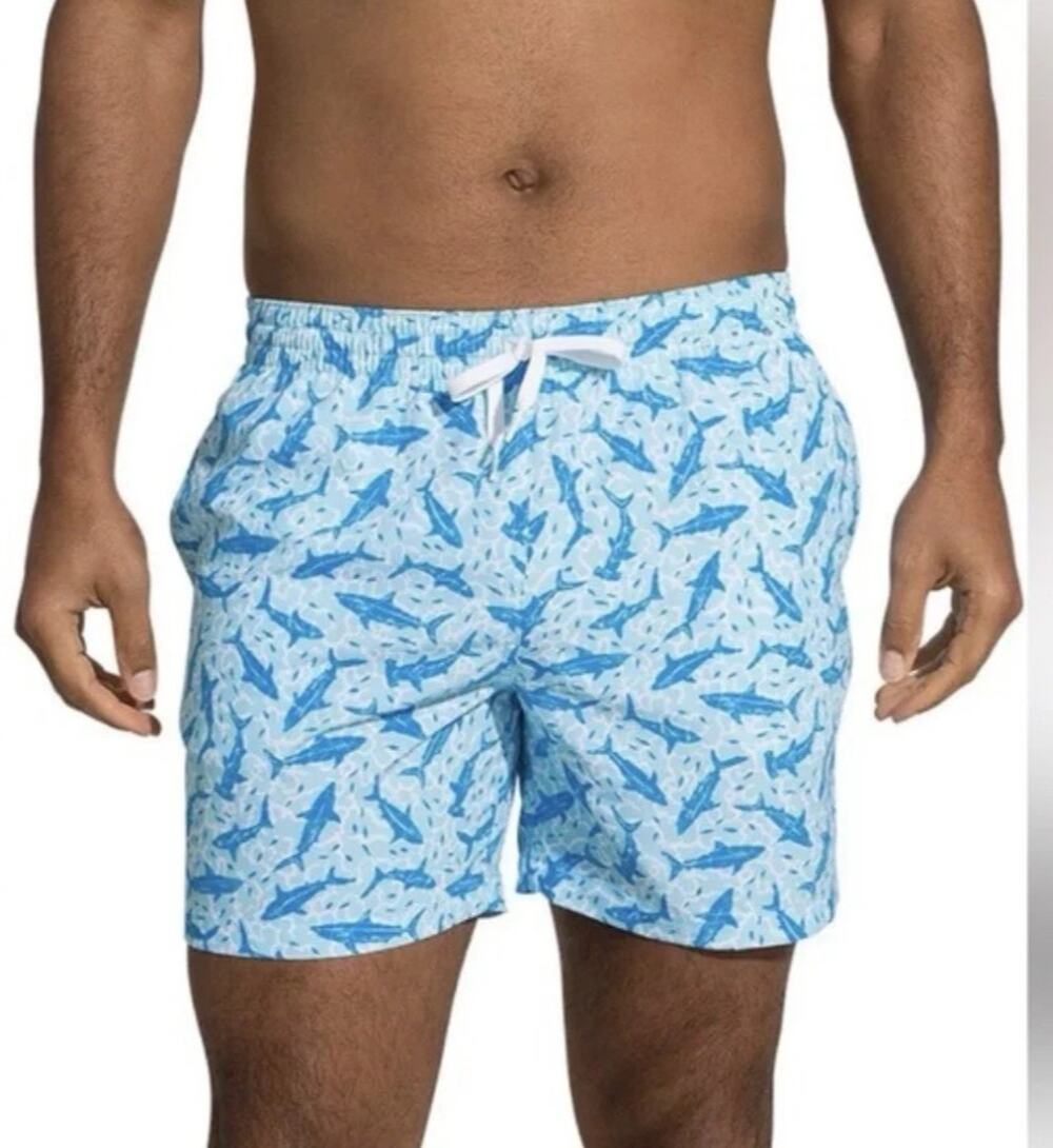 Chubbies The Shark Sides Swim Trunks Blue Shark Print NWT Men’s XXL